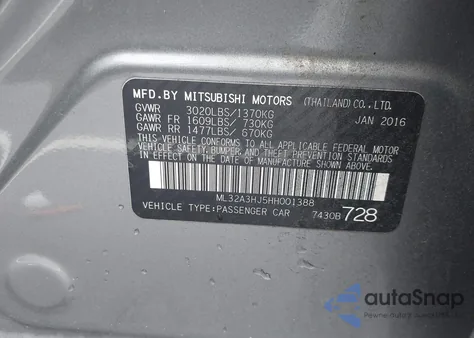 2017 Mitsubishi Mirage Es z USA, uszkodzony, nr VIN ML32A3HJ5HH001388
